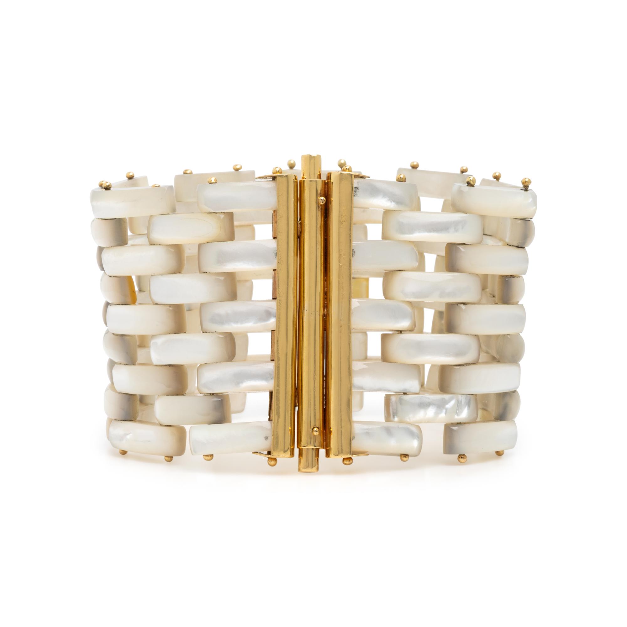 Angela Pintaldi, Two Mother-of-Pearl and Yellow Gold Bracelets