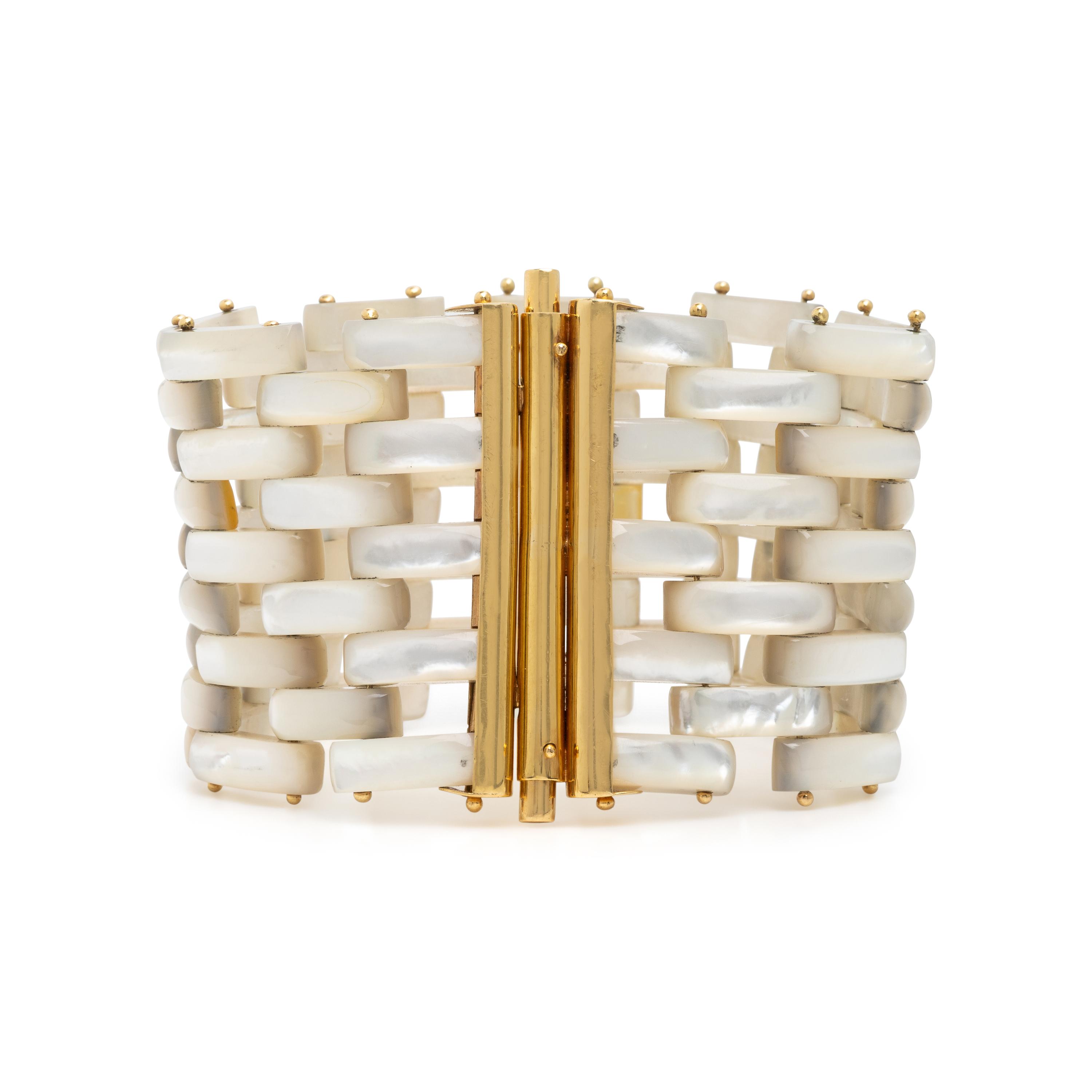 Angela Pintaldi, Two Mother-of-Pearl and Yellow Gold Bracelets