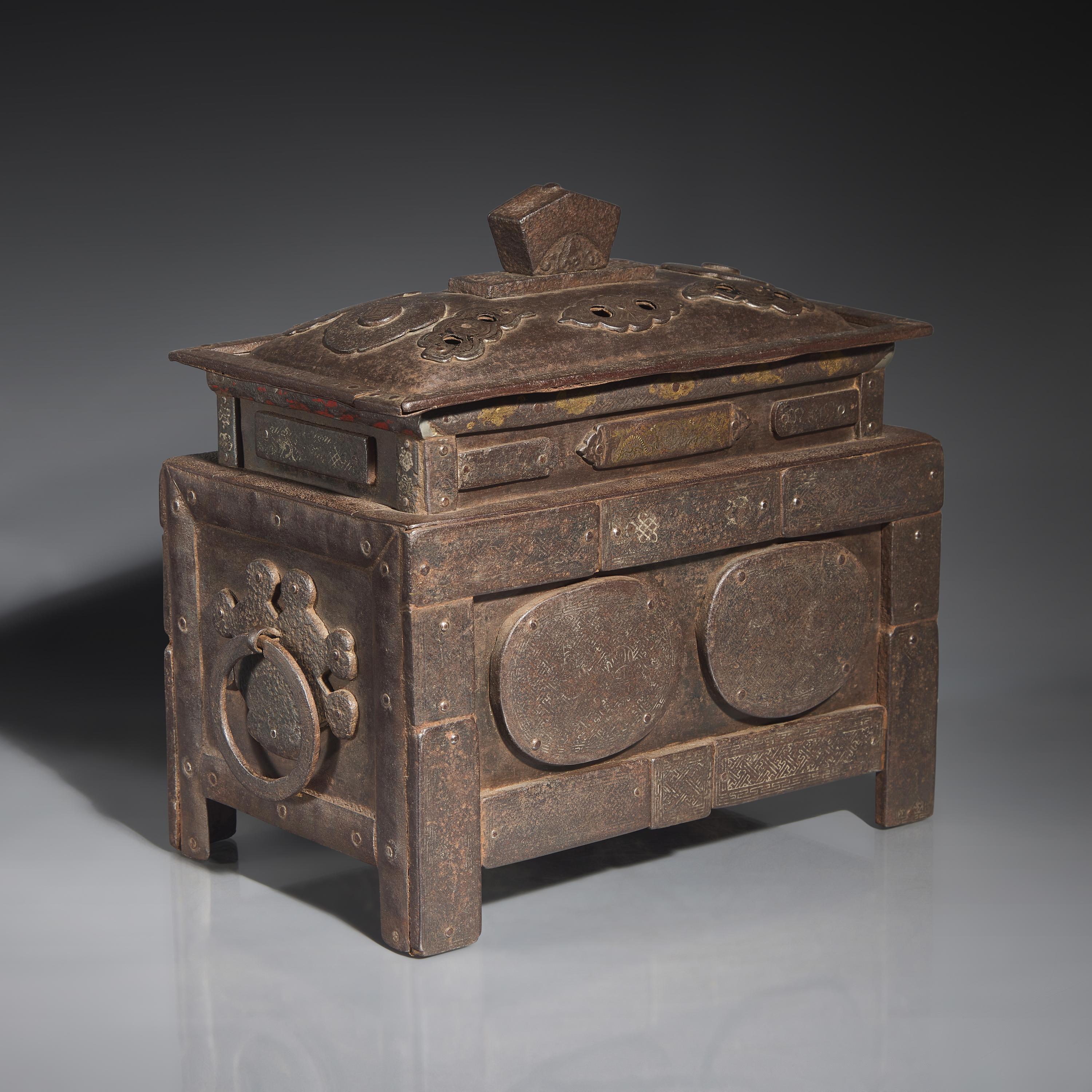An Eastern Tibetan Inlaid Iron Censer, Late Ming to Early Qing Dynasty — 明末清初 藏式鉄錯銀方爐