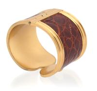 A Loewe Leather and Goldtone Demi Parure, Bracelet: 8" circumference, 2" width; Earclips: 2.5" x 2".
