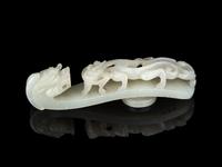 A Chinese White Jade 'Chilong' Belt Hook