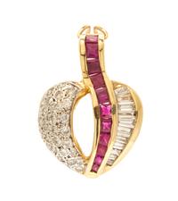A Yellow Gold, Ruby and Diamond Heart Shape Pendant, 4.10 dwts.