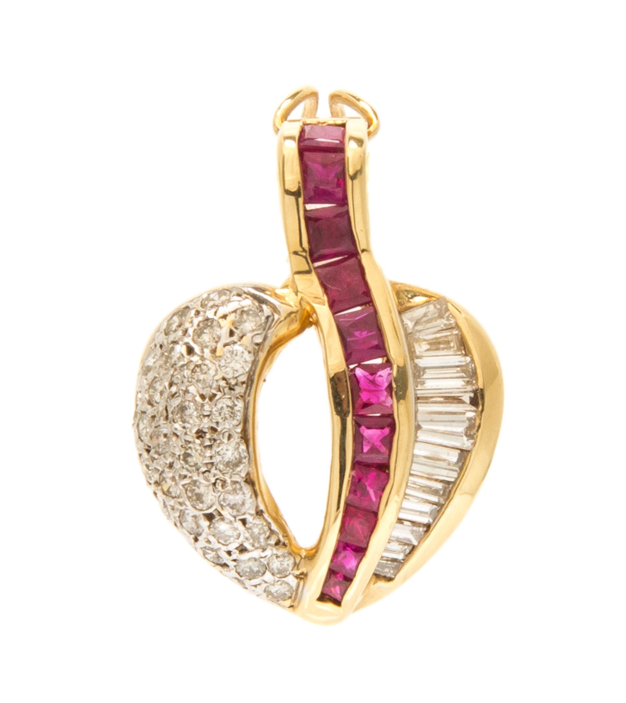 A Yellow Gold, Ruby and Diamond Heart Shape Pendant, 4.10 dwts.