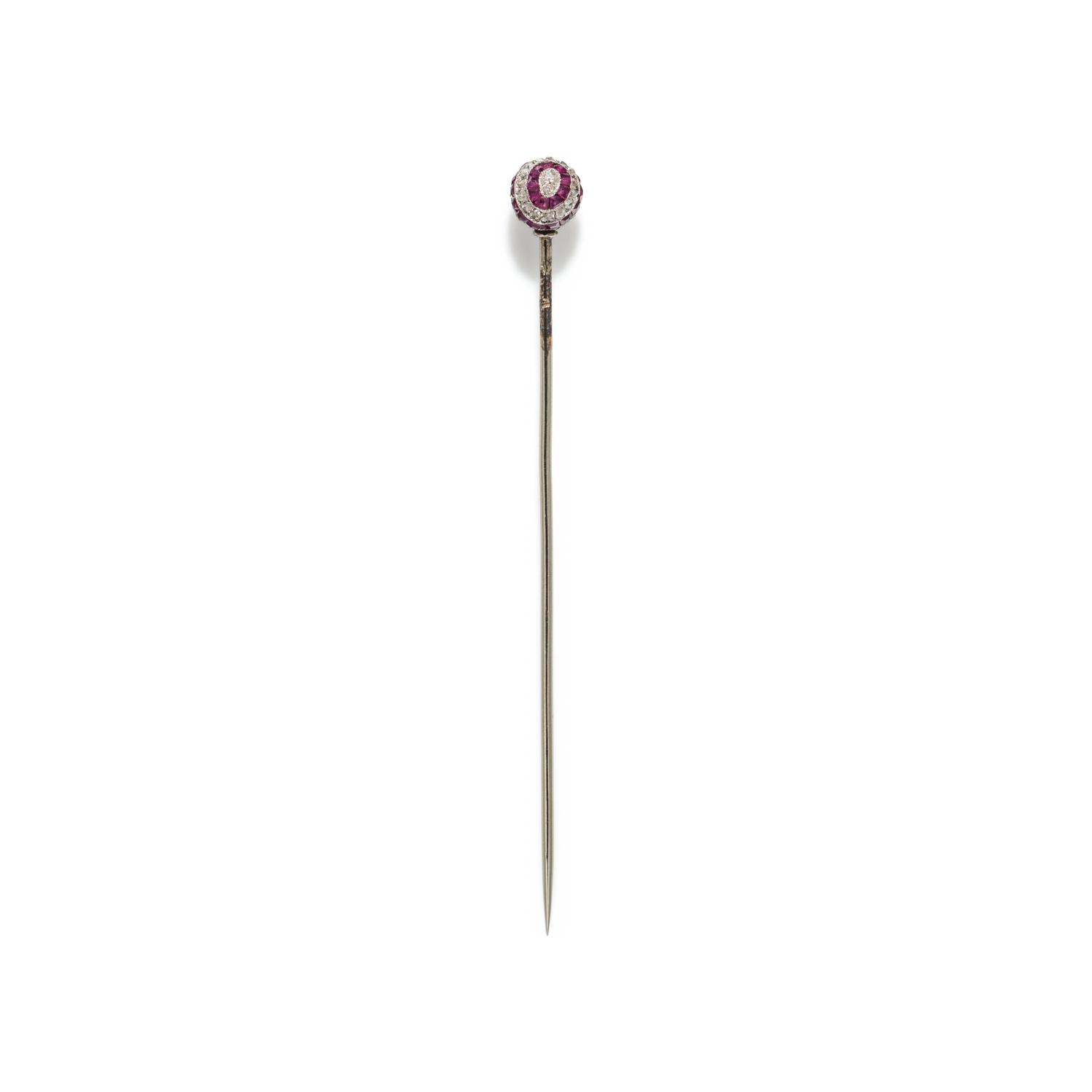 ANTIQUE, DIAMOND AND RUBY STICK PIN