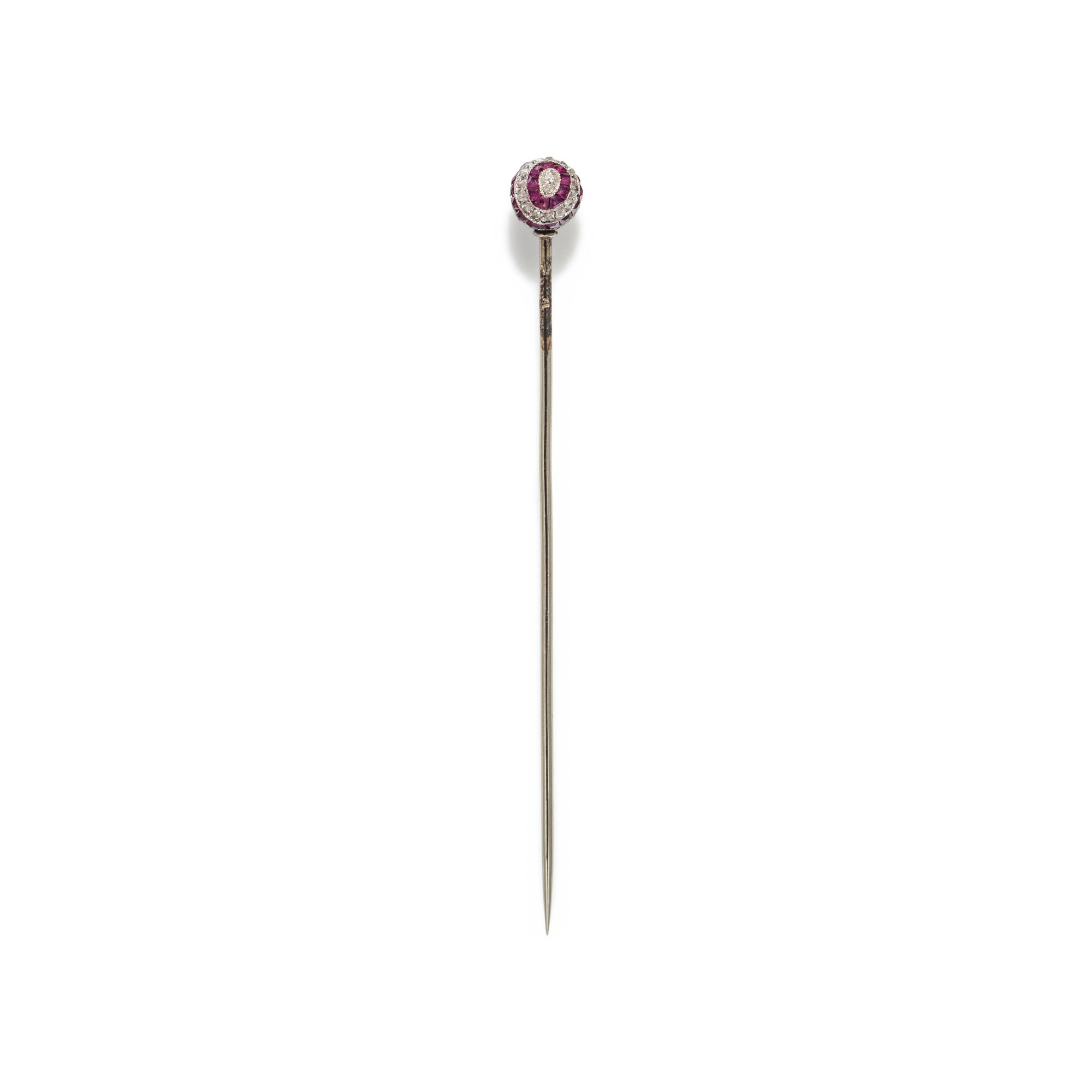 ANTIQUE, DIAMOND AND RUBY STICK PIN