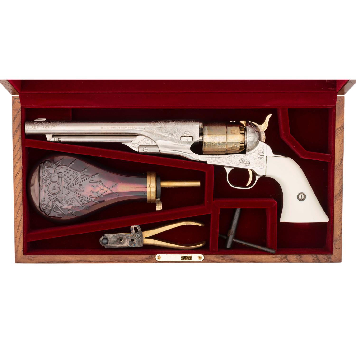 Cased Plated & Engraved Reproduction Colt 1860 Army Revolver by Pietta with Accessories