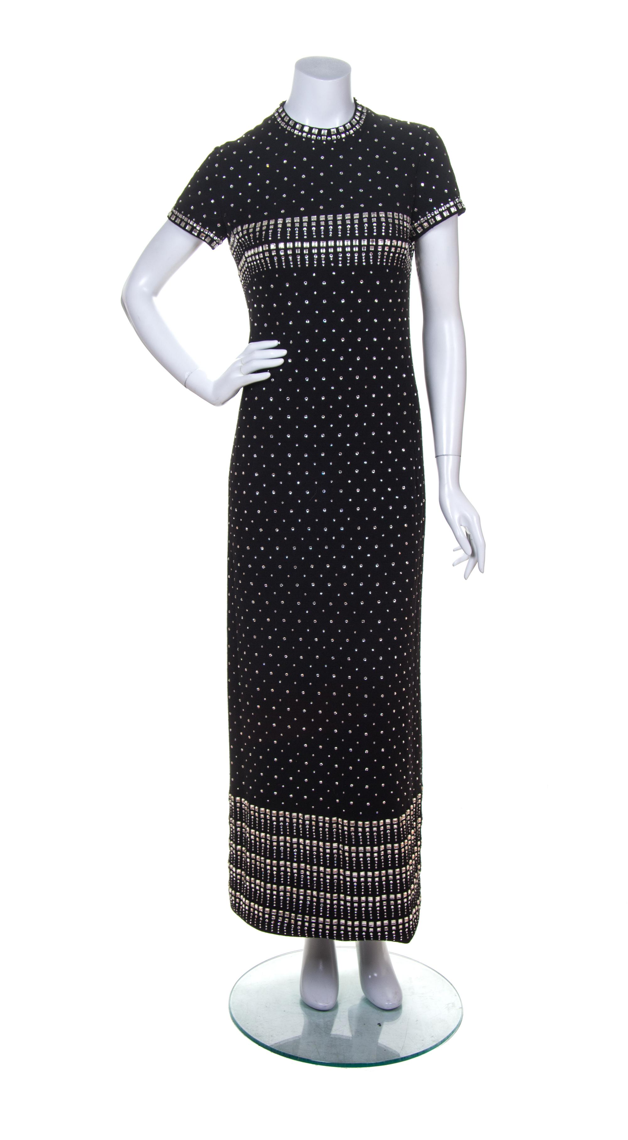 A Geoffrey Beene Black Wool and Rhinestone Gown,