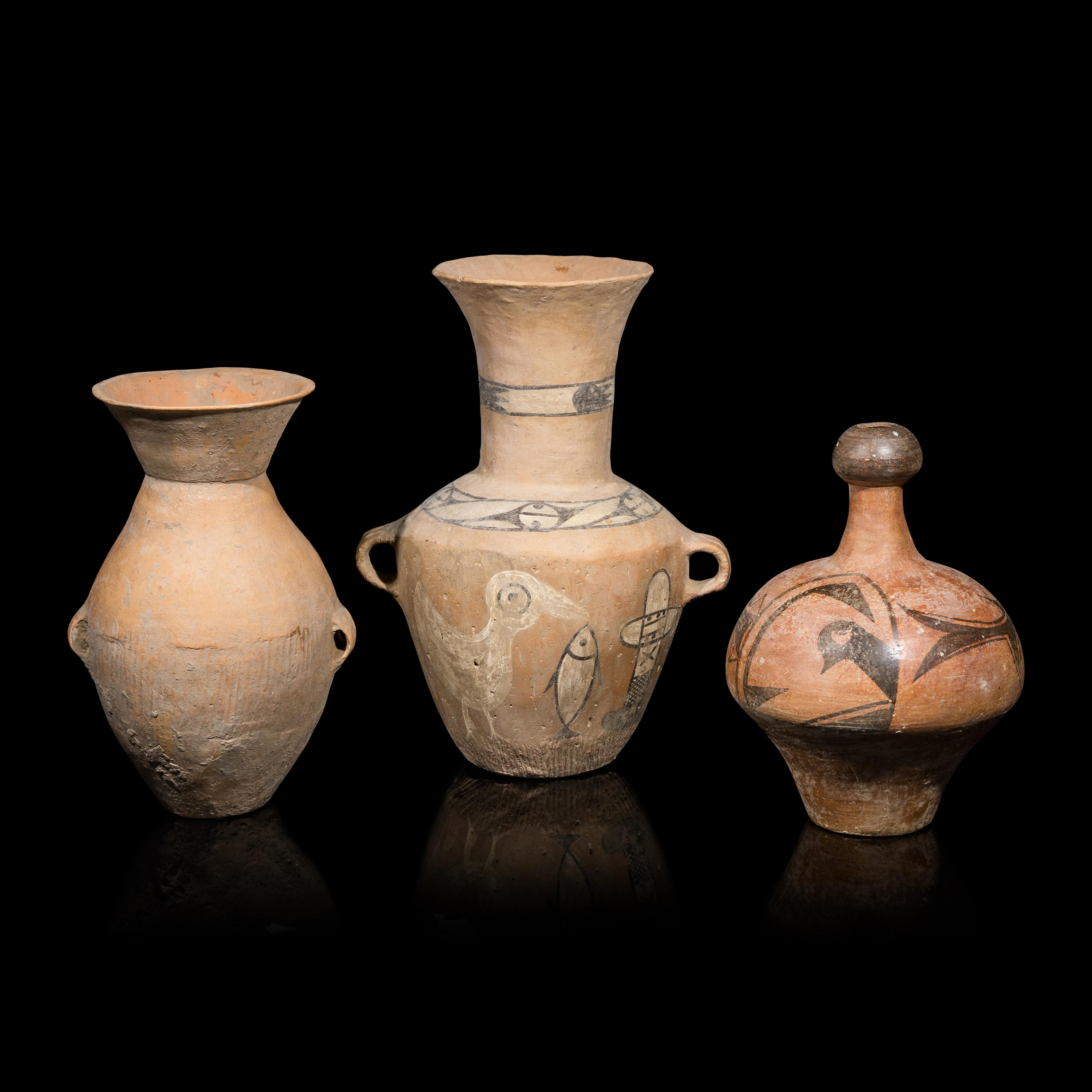 Three Chinese Neolithic Painted Pottery Vessels, Majiayao Culture — 馬家窯文化 彩陶罐三種