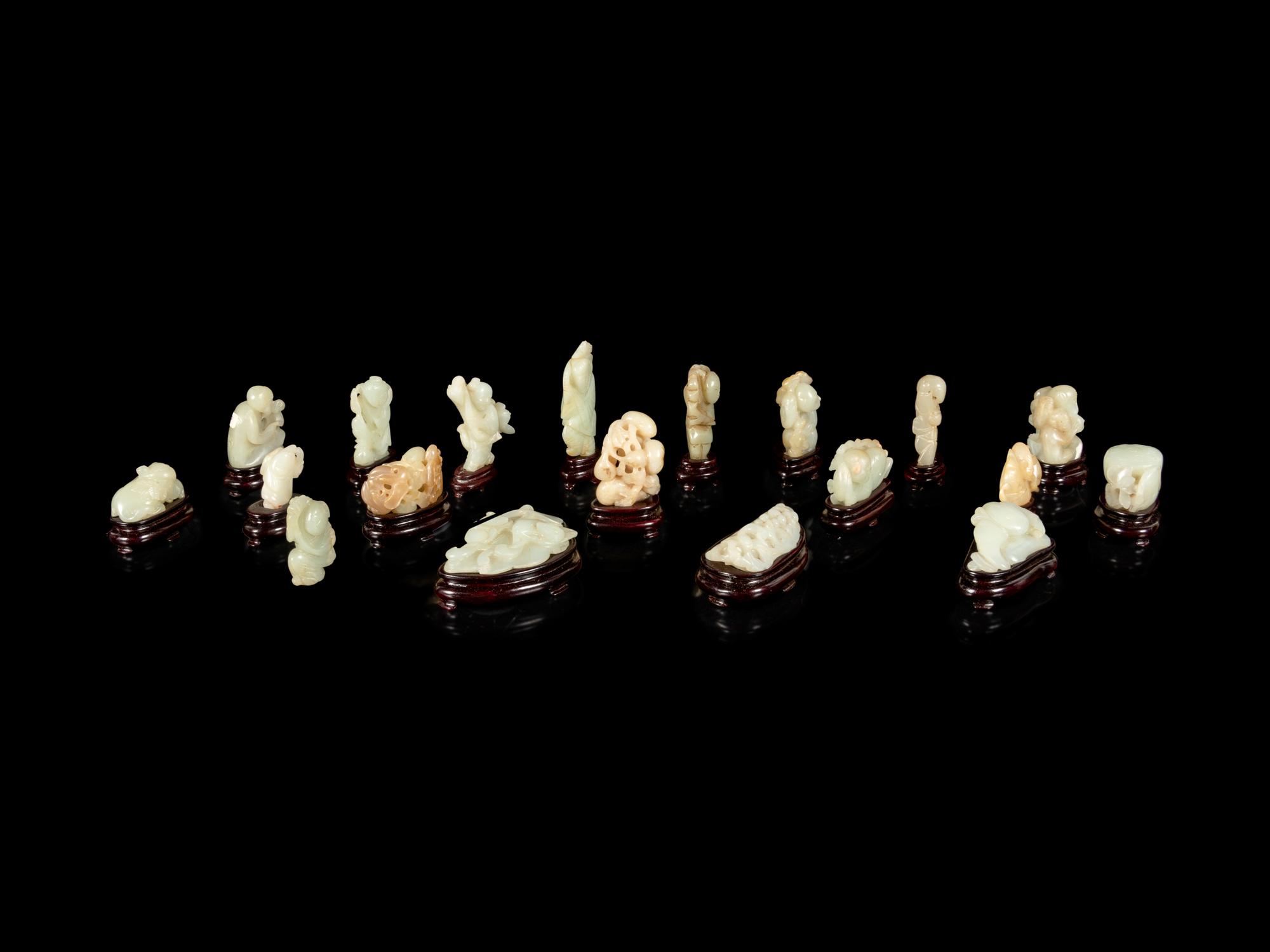Nineteen Chinese Carved Jade Figures
