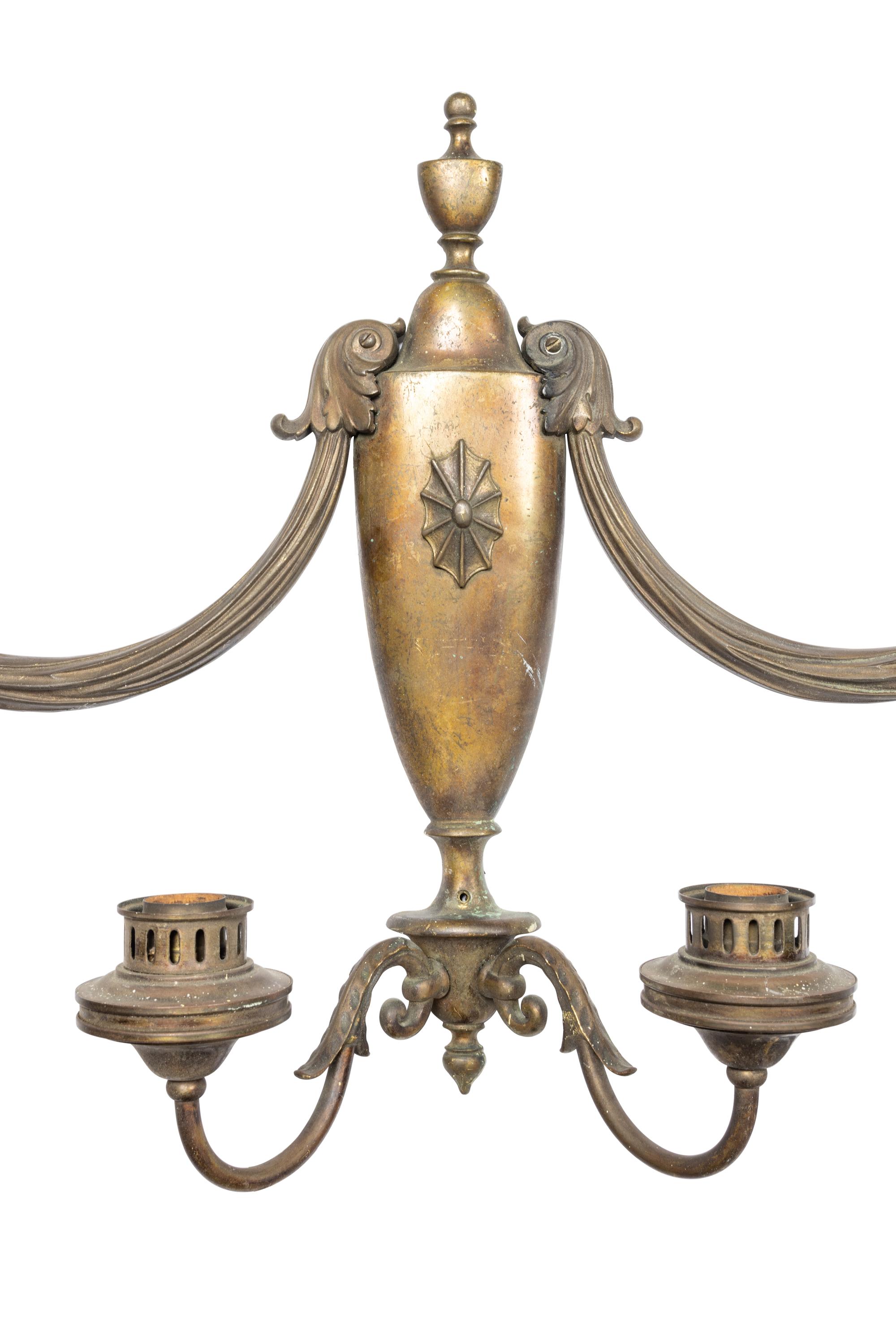 A Set of Six Cast Brass Two-Light Sconces from the Cook County Hospital Administration Building