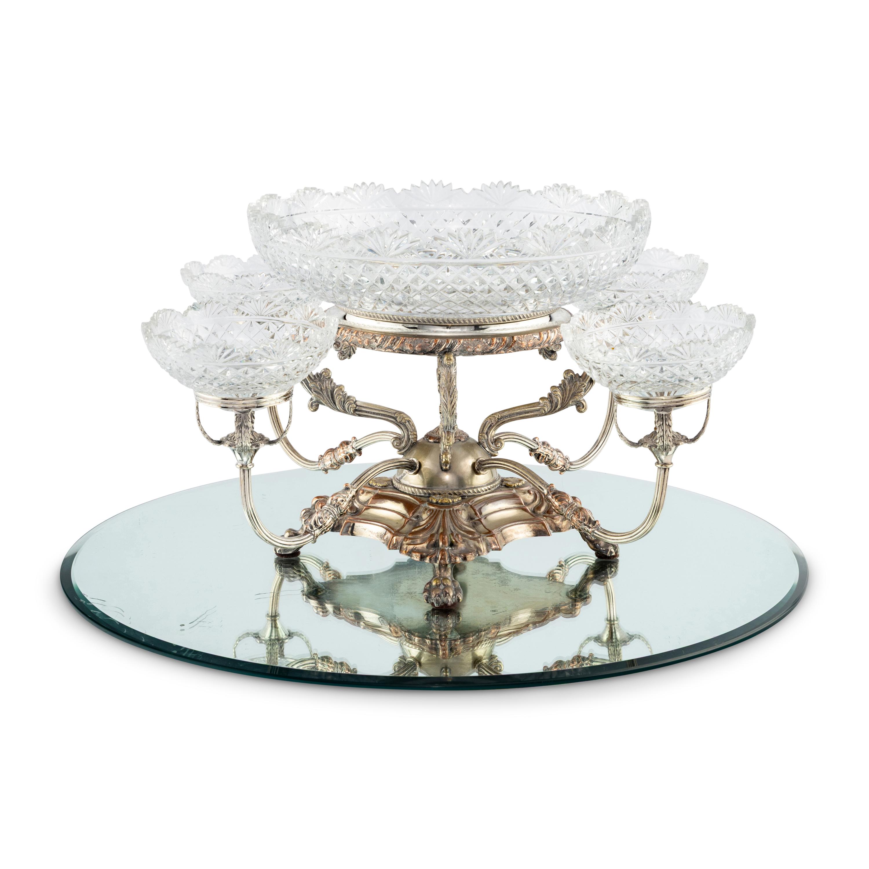 An English Silver-Plate and Cut Glass Epergne
