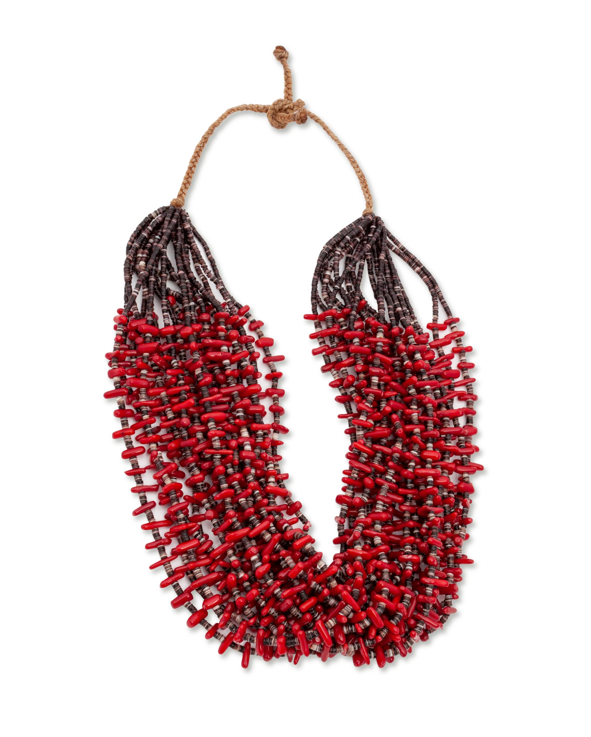 Pueblo Twenty-Strand Coral and Heishi Necklace