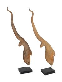 A Pair of Thai Weathered Teak Chofa Temple Finials — 18TH/19TH CENTURY