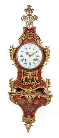 A Napoleon III Painted and Gilt Metal Mounted Cartel Clock Height of mantel clock 25 inches. — 19TH CENTURY