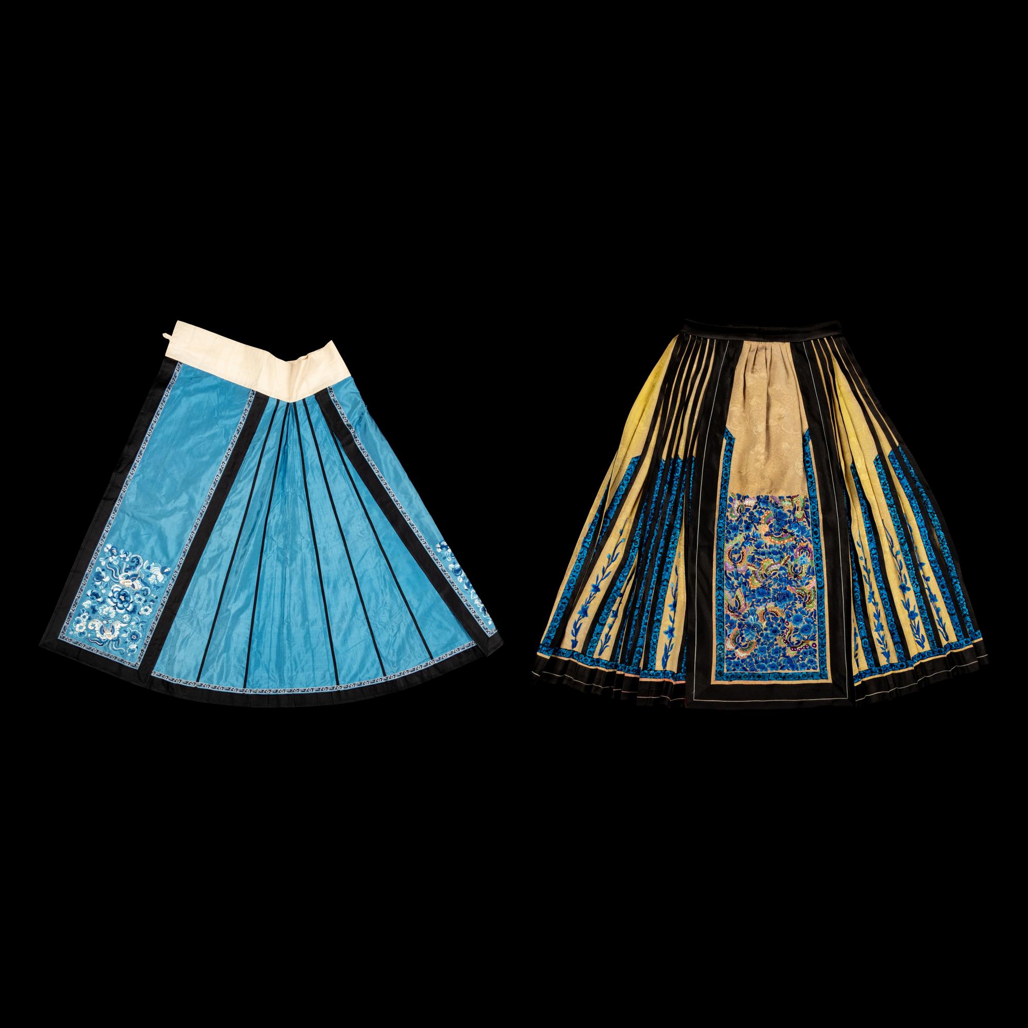 Two Chinese Embroidered Silk Skirts, 19th Century 清晚期 馬面裙兩件