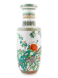 A Large Famille Verte Porcelain Rouleau Vase