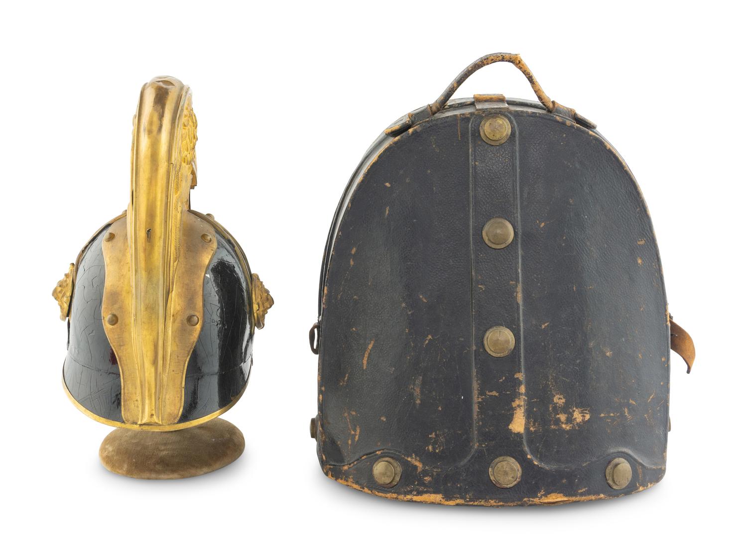 An Austrian Black Lacquer and Gilt Metal WWI Dragoon Helmet Model 1905