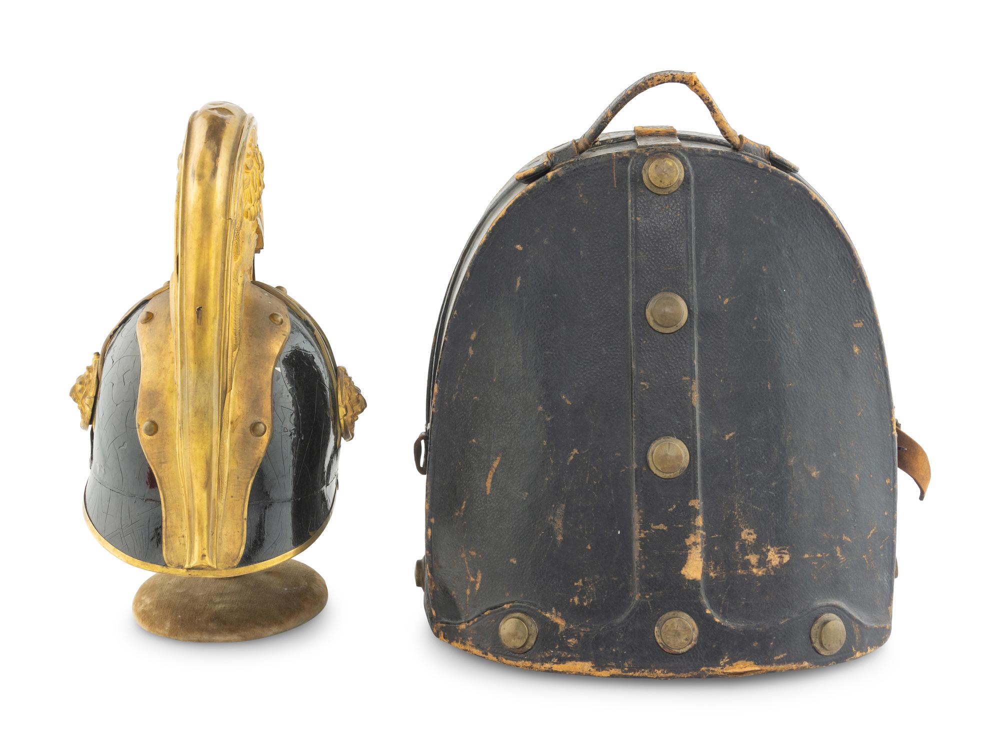 An Austrian Black Lacquer and Gilt Metal WWI Dragoon Helmet Model 1905