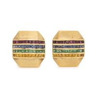 YELLOW GOLD AND MULTIGEM EARCLIPS