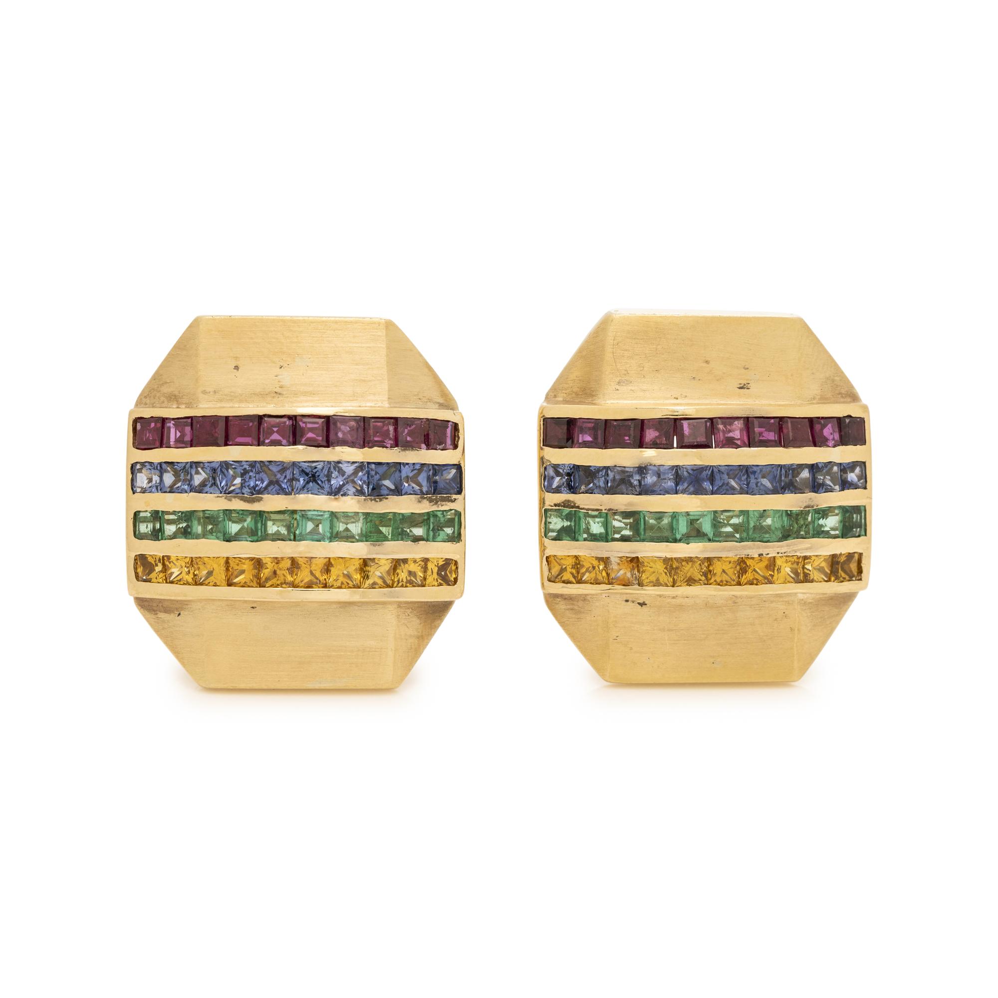 YELLOW GOLD AND MULTIGEM EARCLIPS