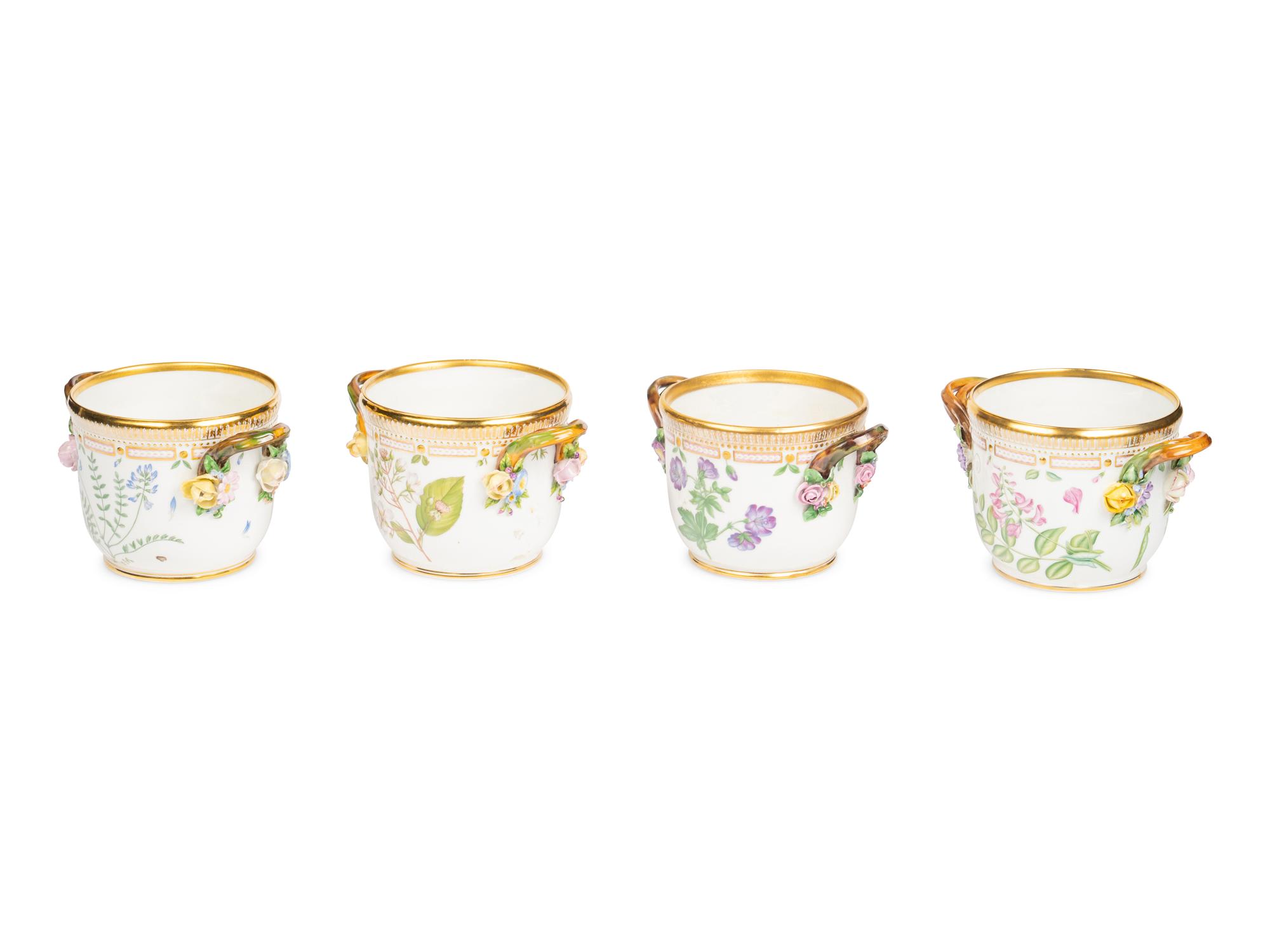 A Group of Four Royal Copenhagen Flora Danica Porcelain Cache Pots