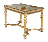 A Louis XVI Style Giltwood and Onyx-Inset Center Table