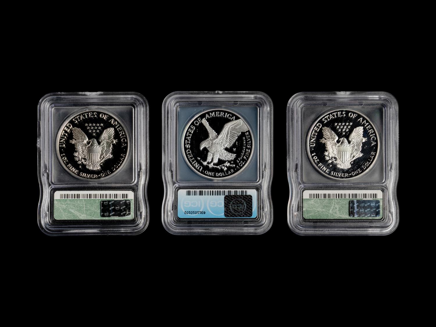 A Large Collection of One Hundred and Five ICG Graded PF70 DCAM Silver Eagle $1 Proof Coins