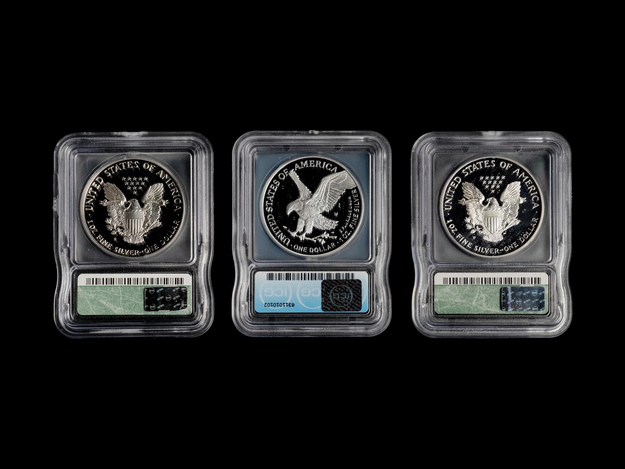 A Large Collection of One Hundred and Five ICG Graded PF70 DCAM Silver Eagle $1 Proof Coins