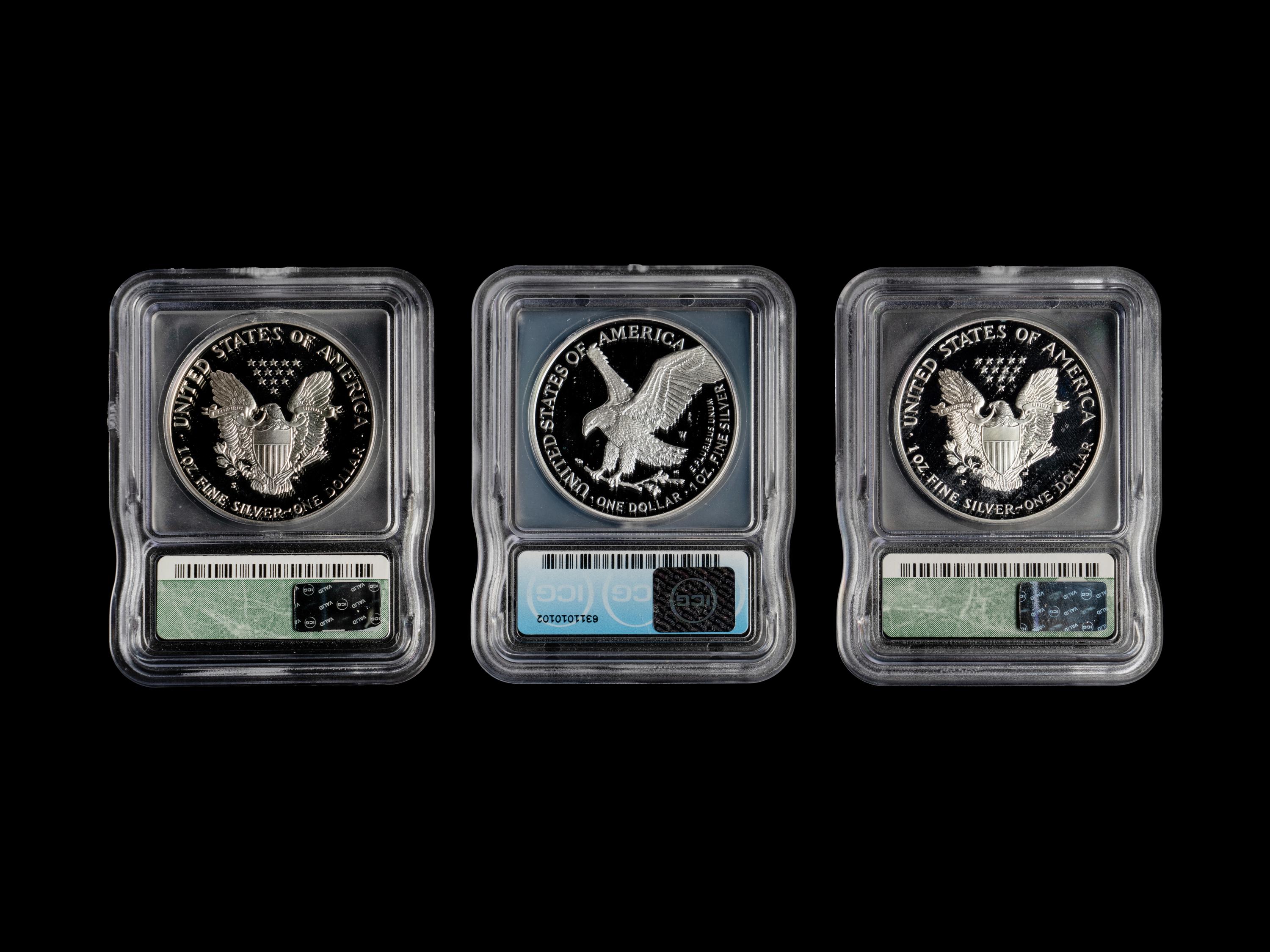 A Large Collection of One Hundred and Five ICG Graded PF70 DCAM Silver Eagle $1 Proof Coins