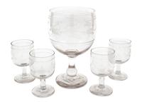 A Set of Five French Etched Glass Stems
