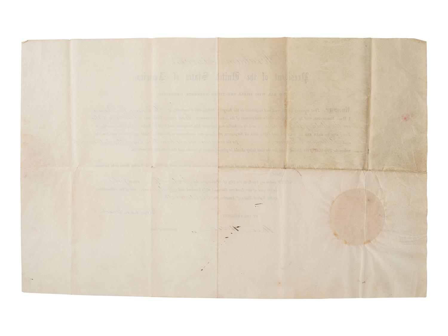 [LINCOLN, Abraham (1809-1865)]. Partially printed document signed as President. Washington, DC, 16 July 1861.