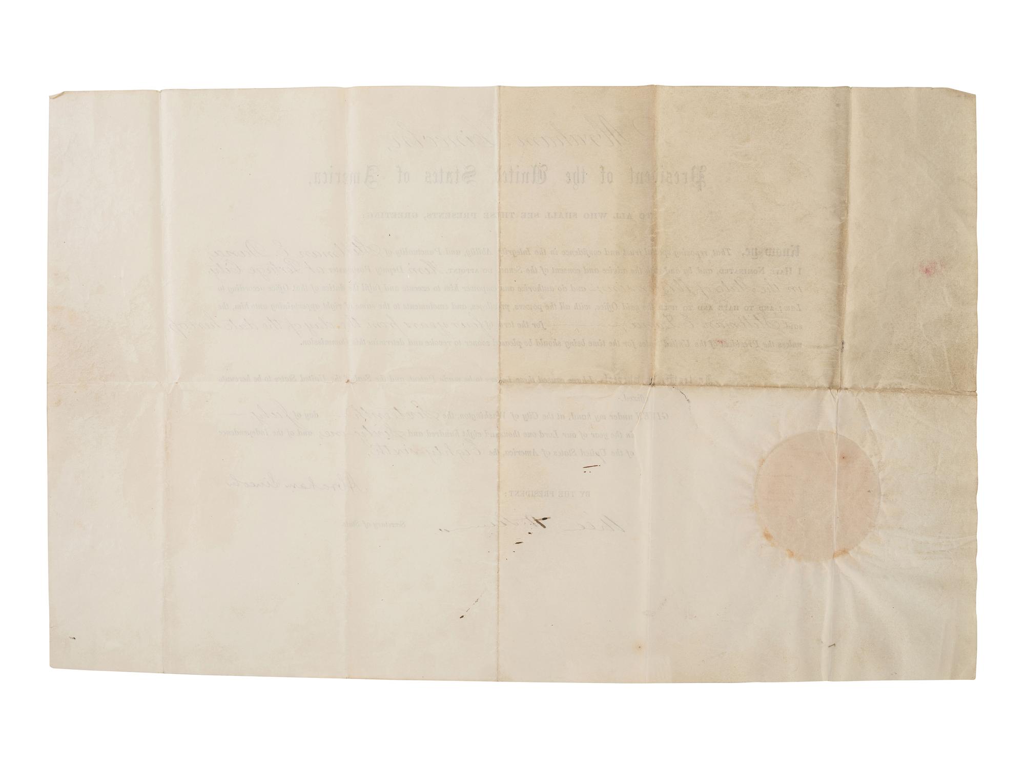 [LINCOLN, Abraham (1809-1865)]. Partially printed document signed as President. Washington, DC, 16 July 1861.