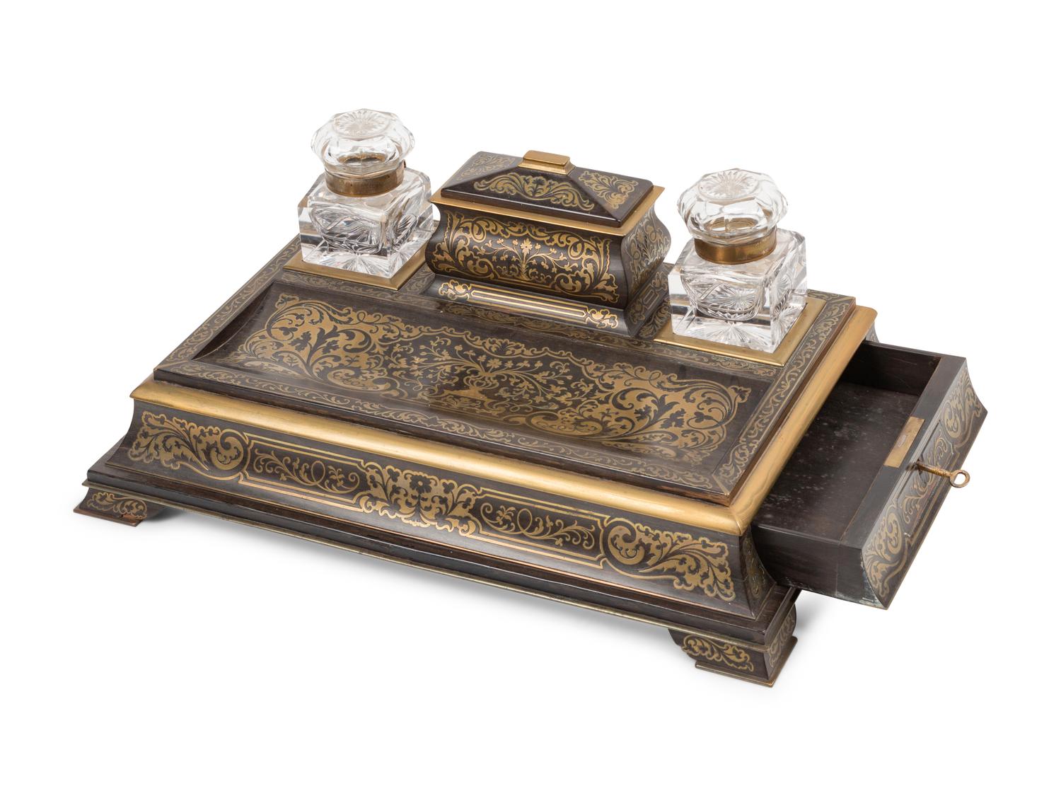 An English Boulle Marquetry Inkwell