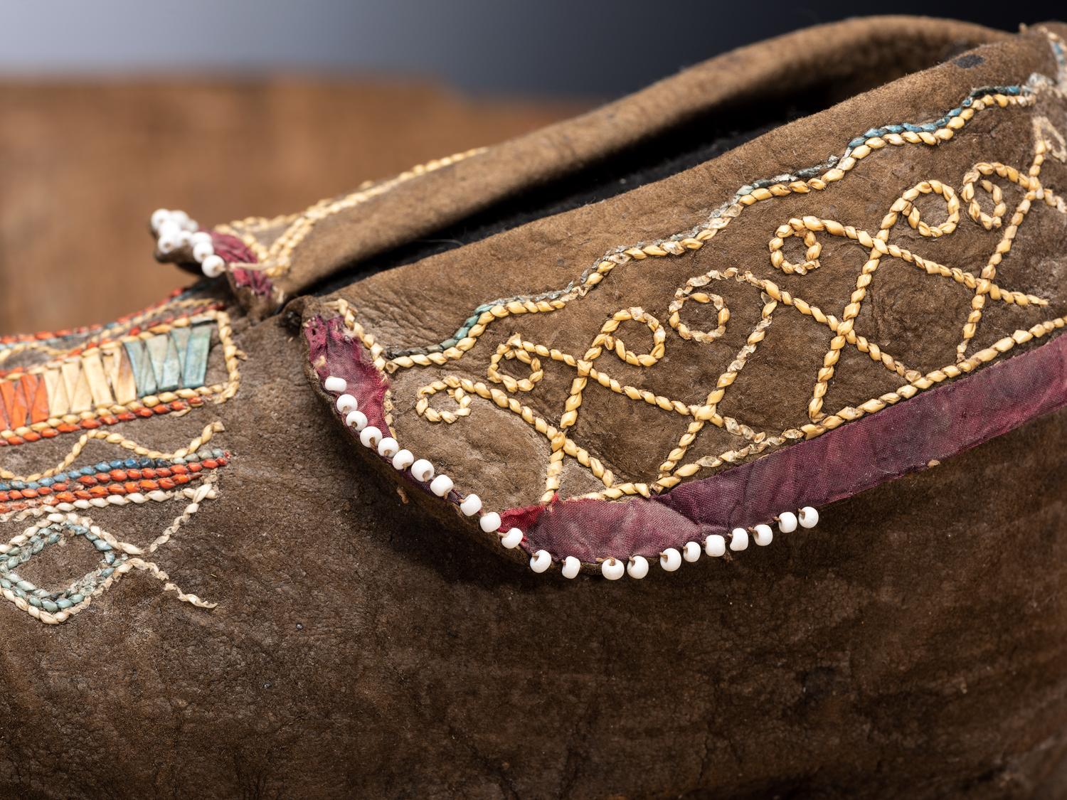 Seneca Black Tanned Quilled Moccasins