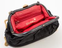 A Chanel Black Vintage Silk Evening Bag, 8" x 6" x 2".