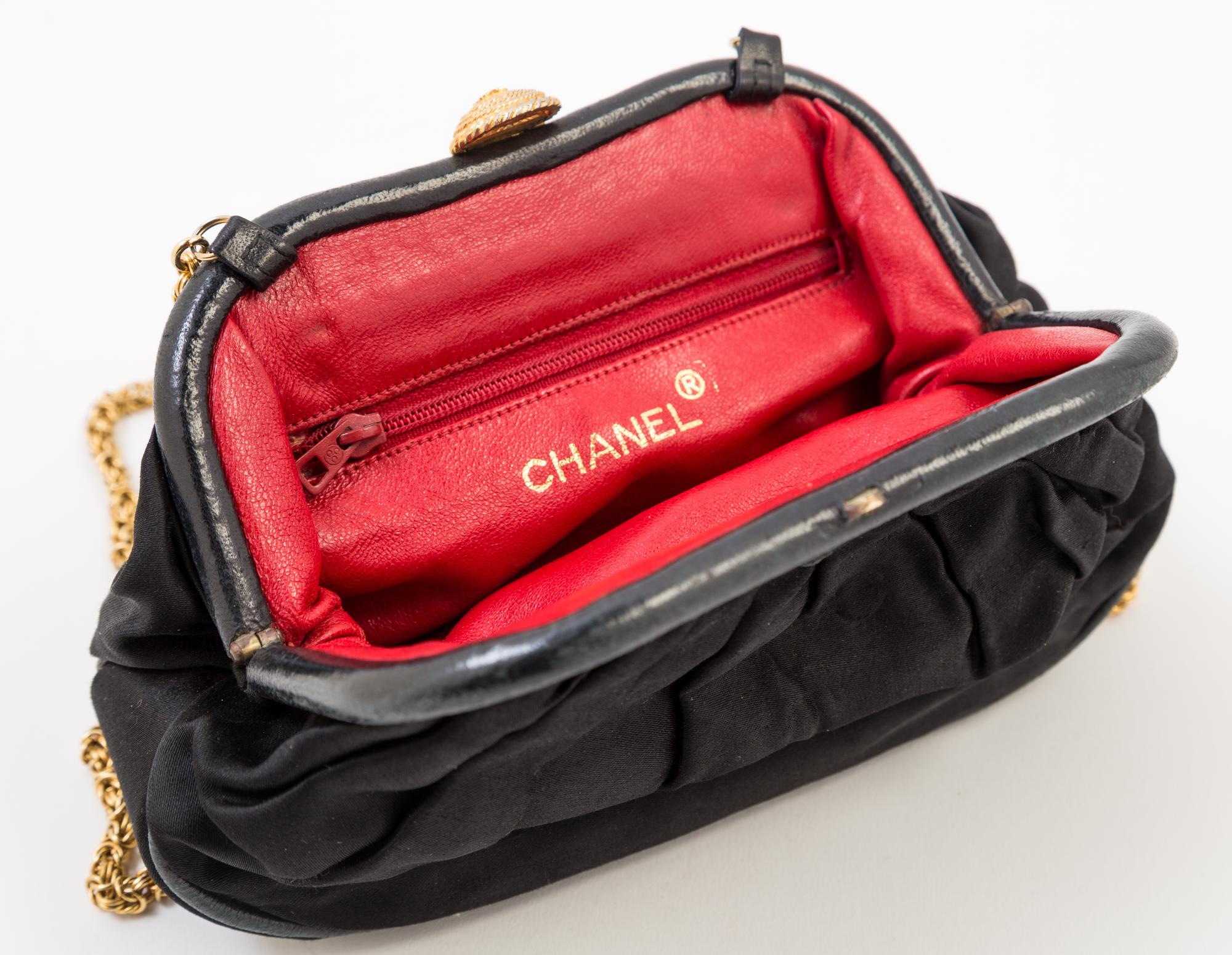 A Chanel Black Vintage Silk Evening Bag, 8" x 6" x 2".