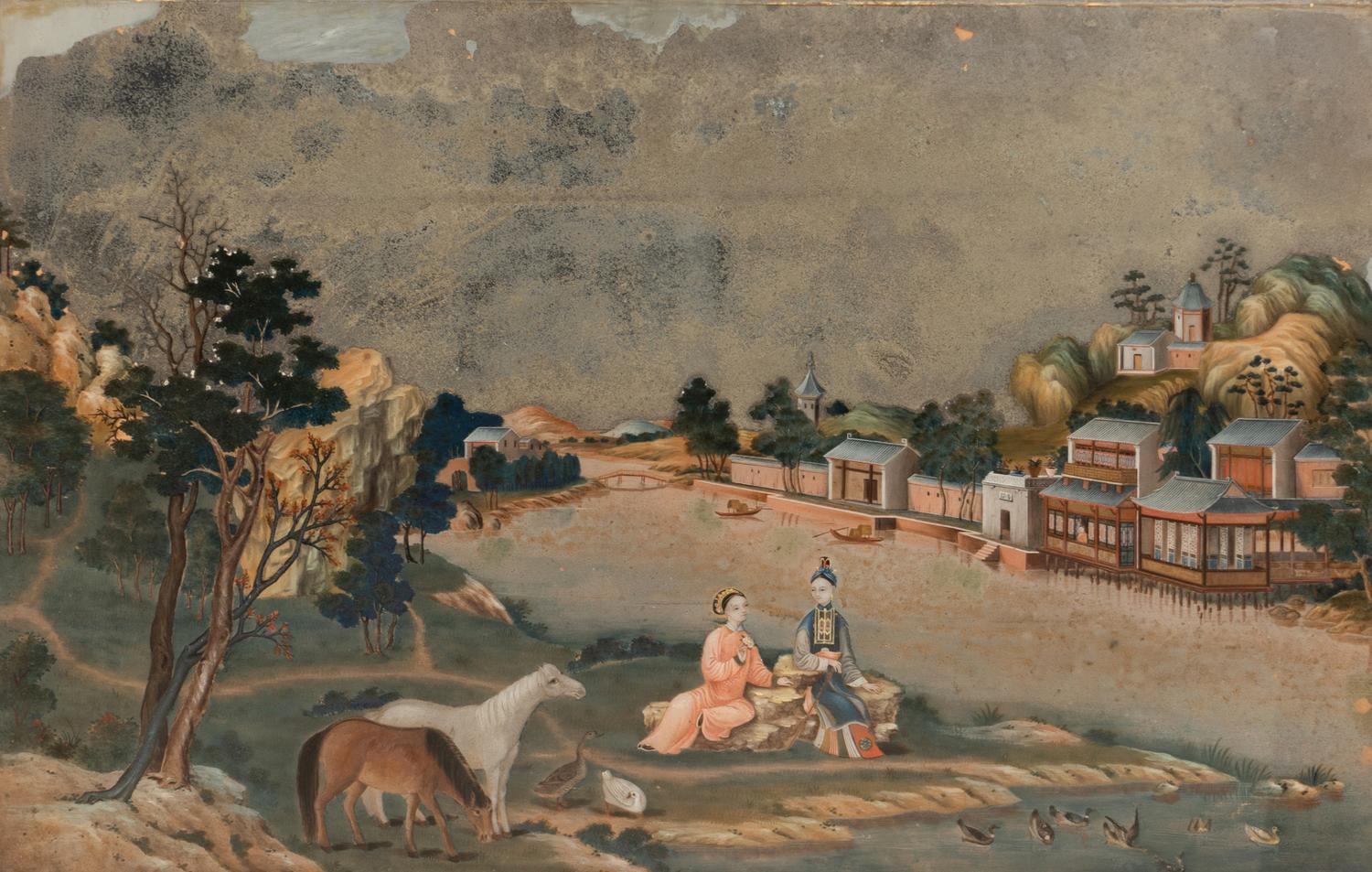 A Chinese Export Reverse-Painted Mirror