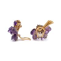 CARVED AMETHYST AND DIAMOND FLOWER EARCLIPS