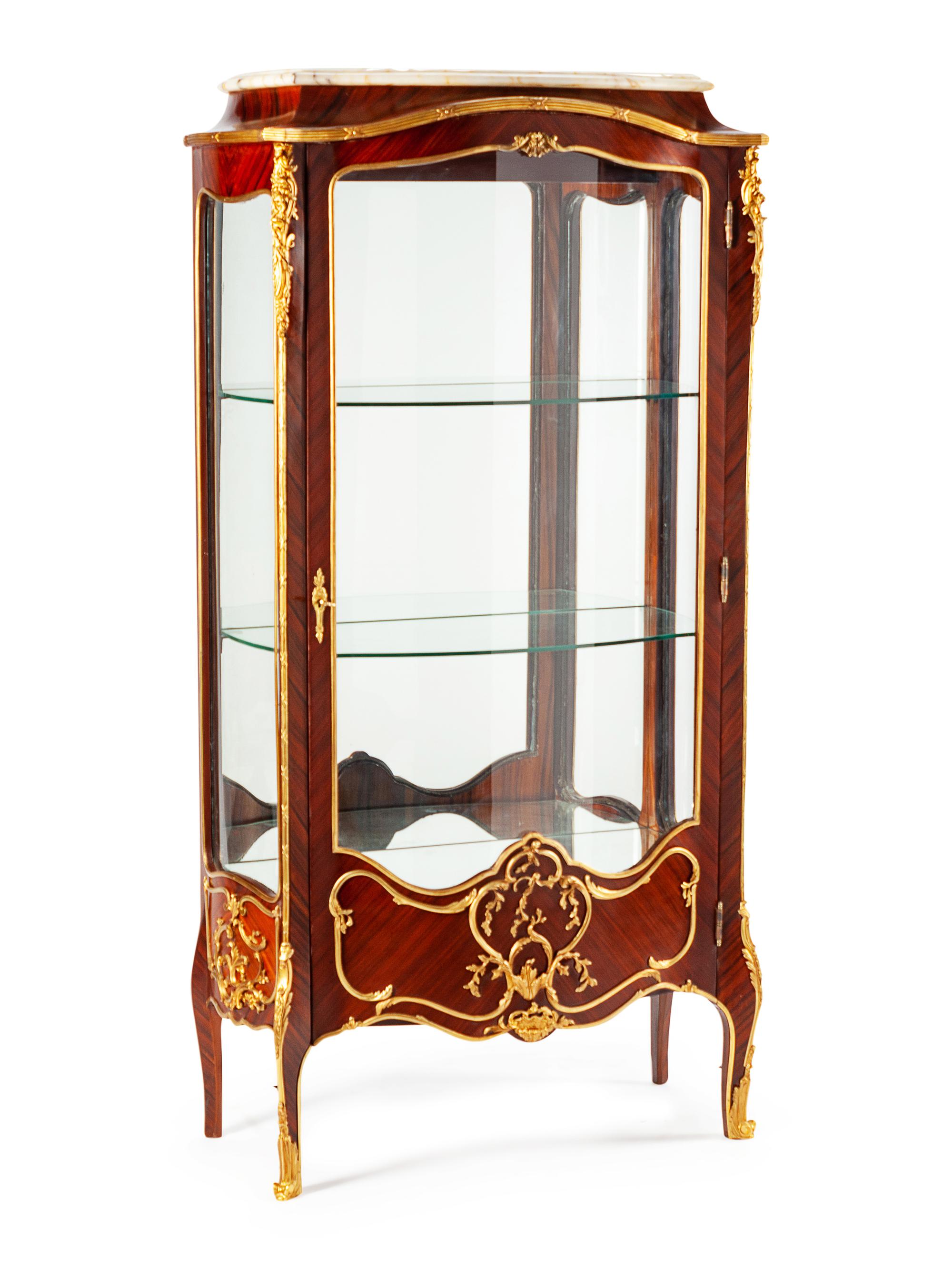 A Louis XV Style Gilt Metal Mounted Kingwood Vitrine