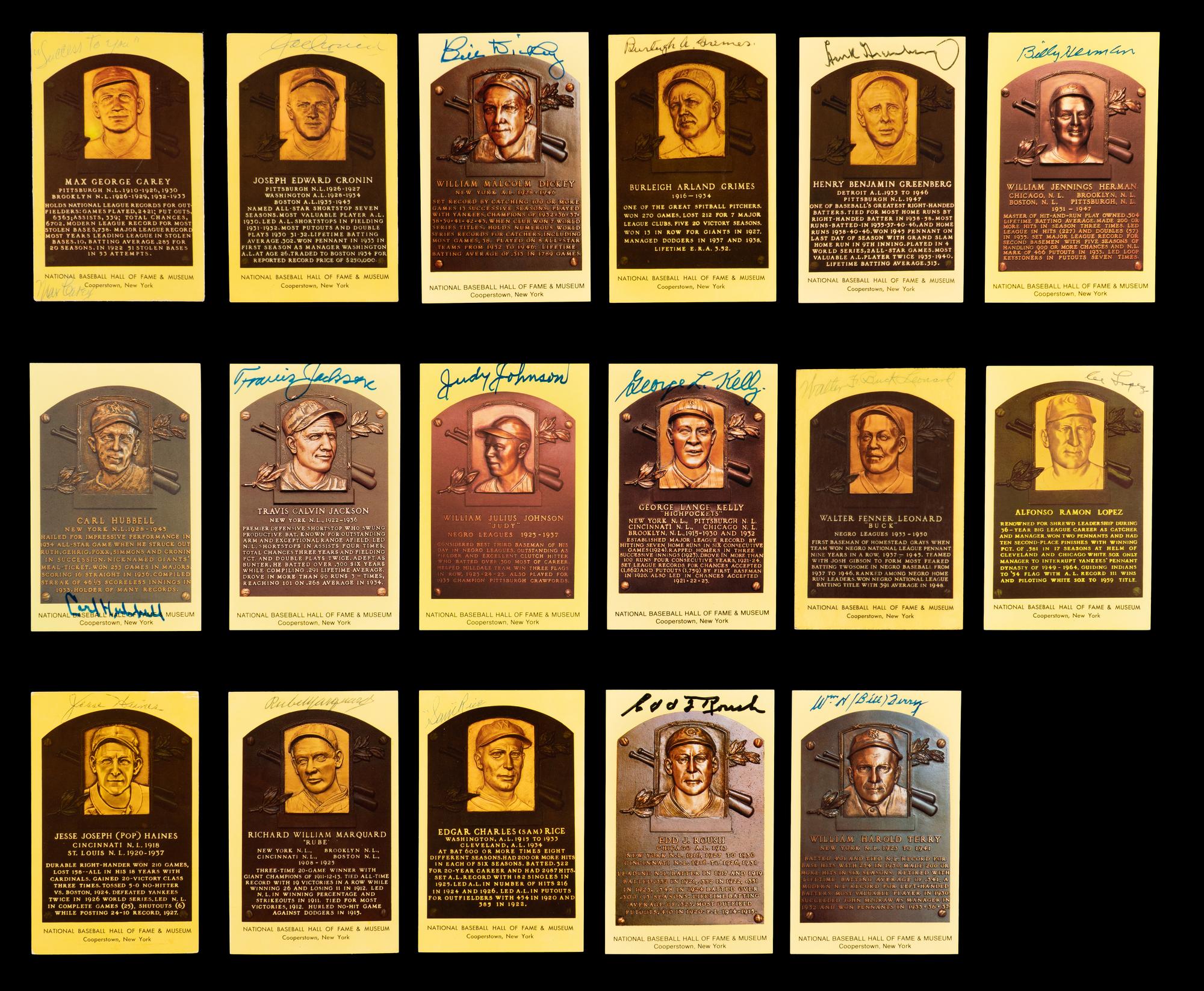 A Collection of Baseball Hall of Fame Signed Autograph Postcards Including Hank Greenberg (Beckett Authentication Services Pre Certified) - 17 Total