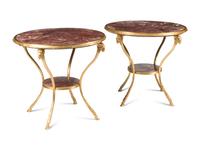 A Pair of Louis XV Style Gilt Bronze and Marble Guéridons