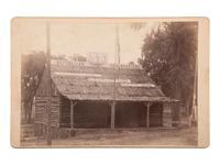 [HARRISON, Benjamin]. Albumen photographs showing Harrison and Morton campaign and Republican log cabins.