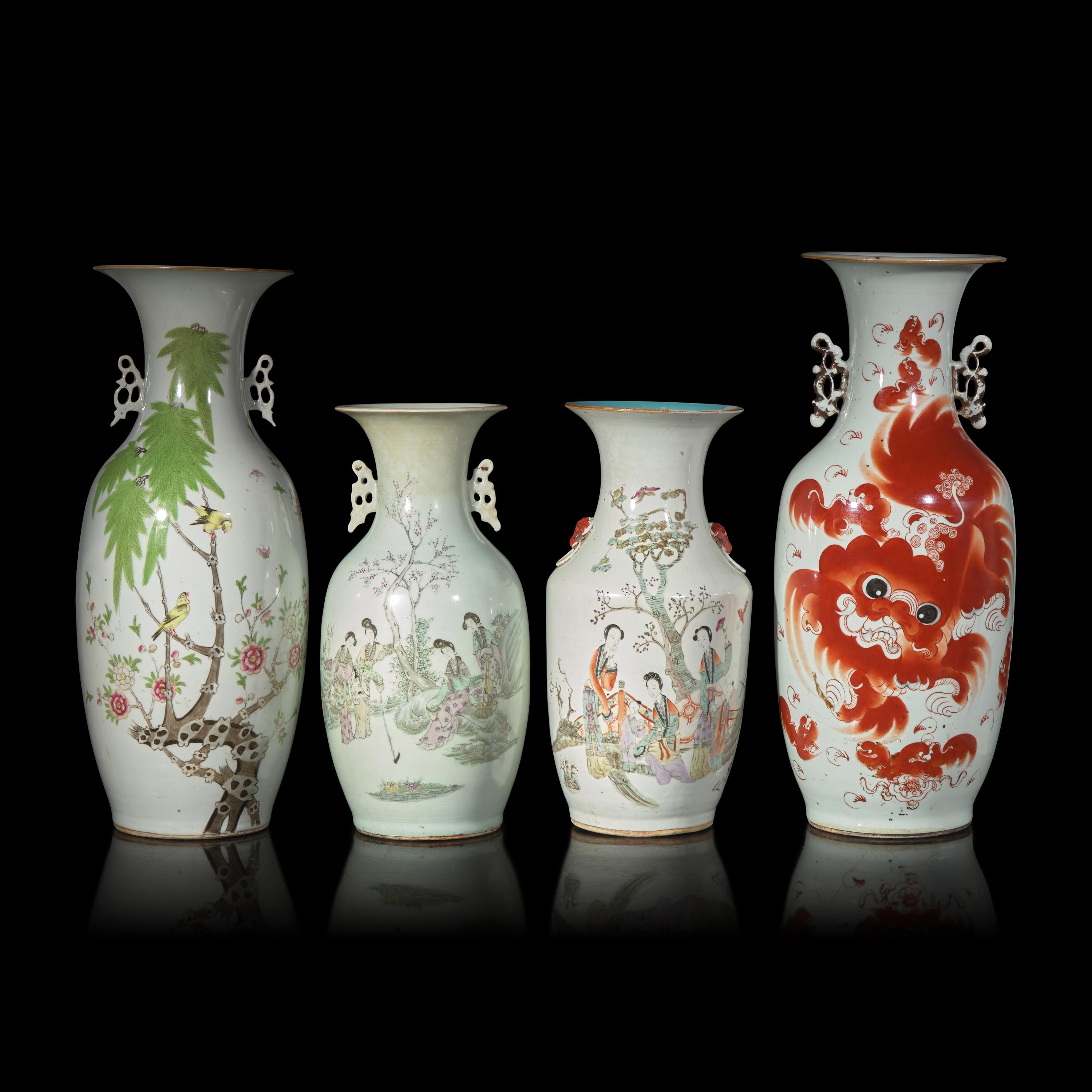 Four Chinese Enamelled Porcelain Baluster Vases, Late 19th-20th Century — 晚清-民國 粉彩、礬紅彩賞瓶一組四件