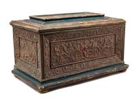 An Italian Carved and Polychrome Decorated Coffer Height 15 x width 25 x depth 16 inches. — 18TH CENTURY