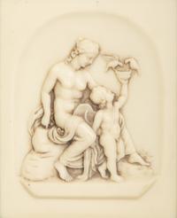 Four Faux Marble Resin Bas Relief Panels of Putti and Classical Figures