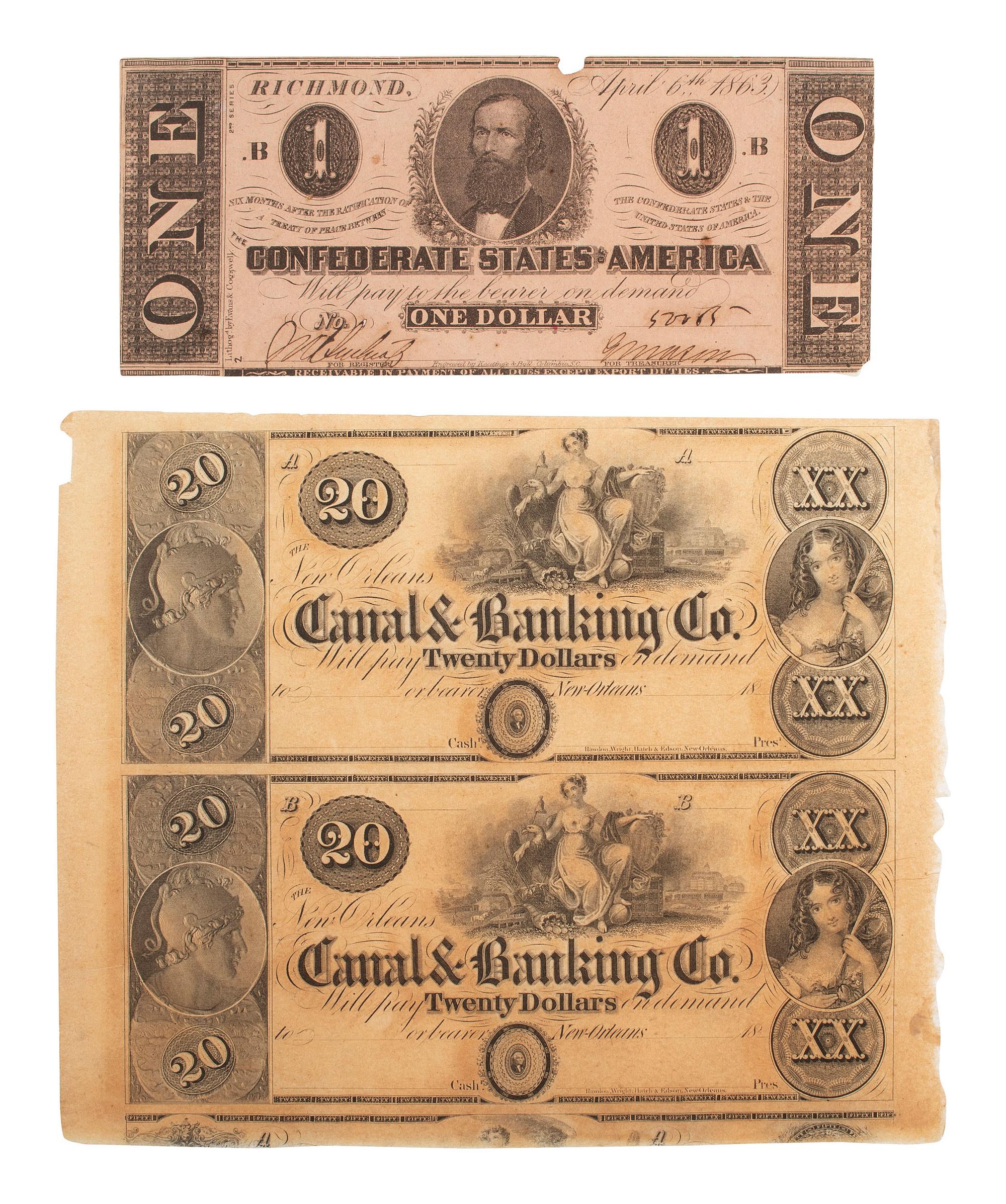 [CIVIL WAR]. A group of fractional currency, patriotic covers, & 19th century notes and covers.
