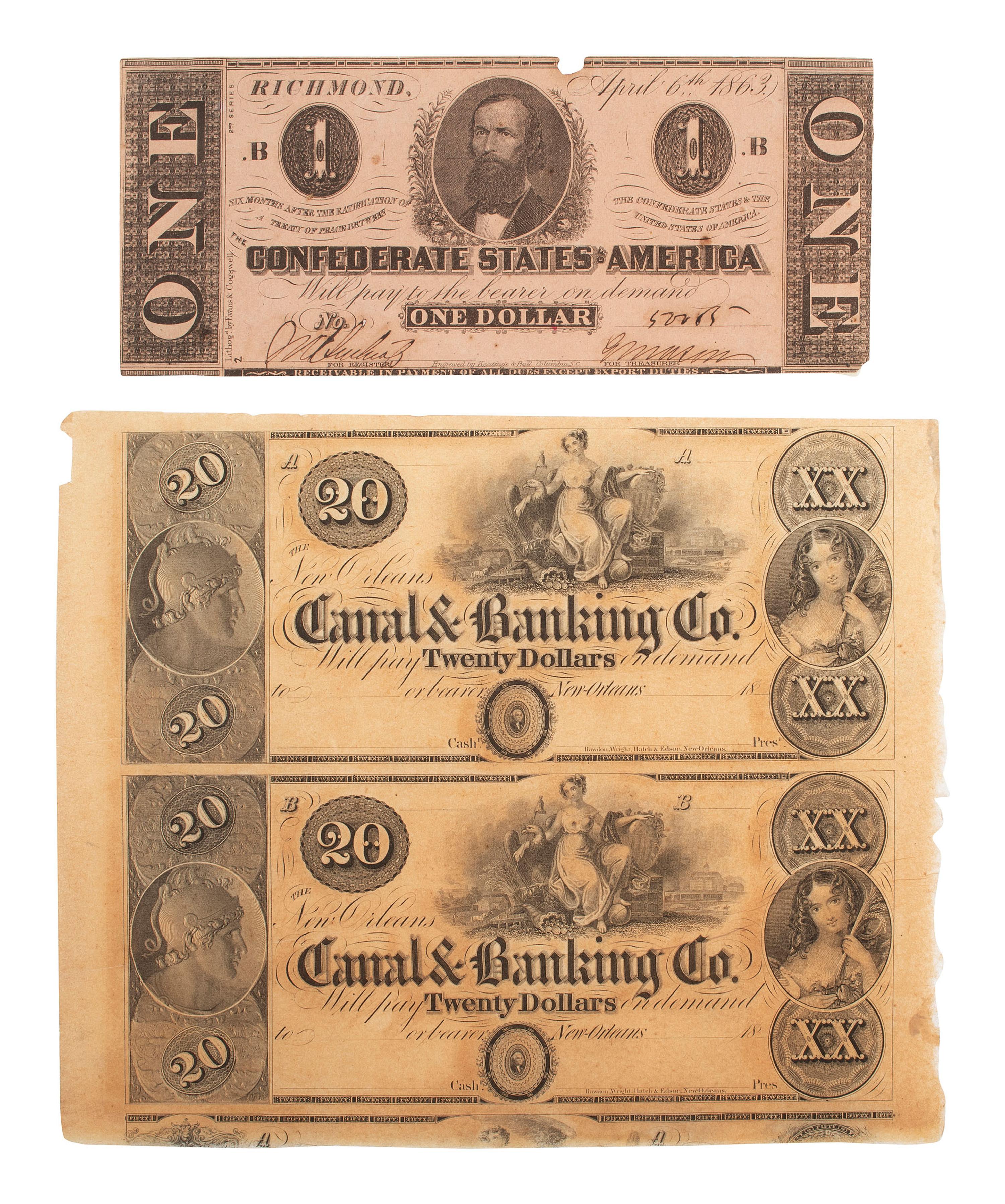 [CIVIL WAR]. A group of fractional currency, patriotic covers, & 19th century notes and covers.