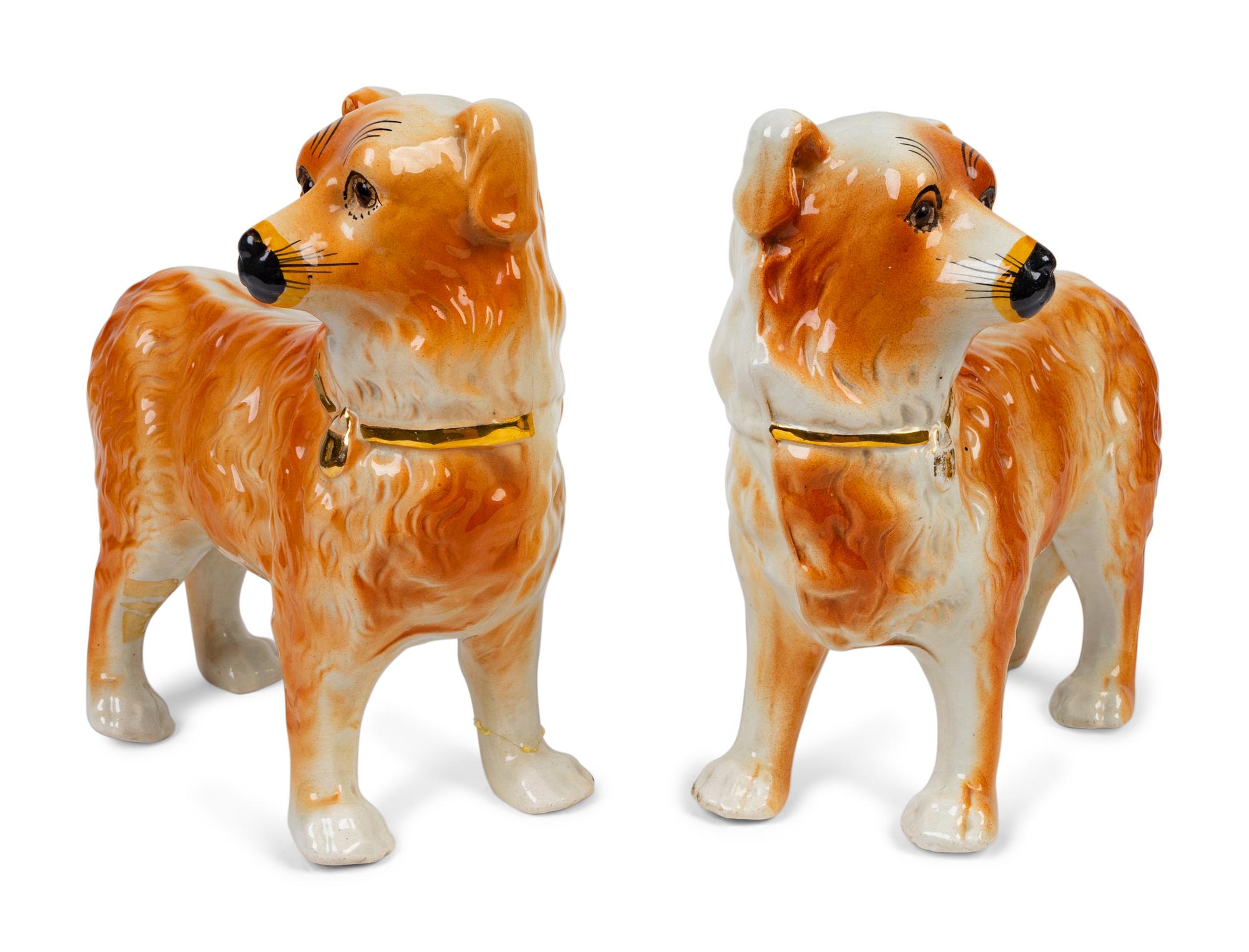 A Pair of Large English Staffordshire Standing Dogs — 19TH CENTURY