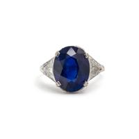 PLATINUM, UNHEATED SAPPHIRE AND DIAMOND RING
