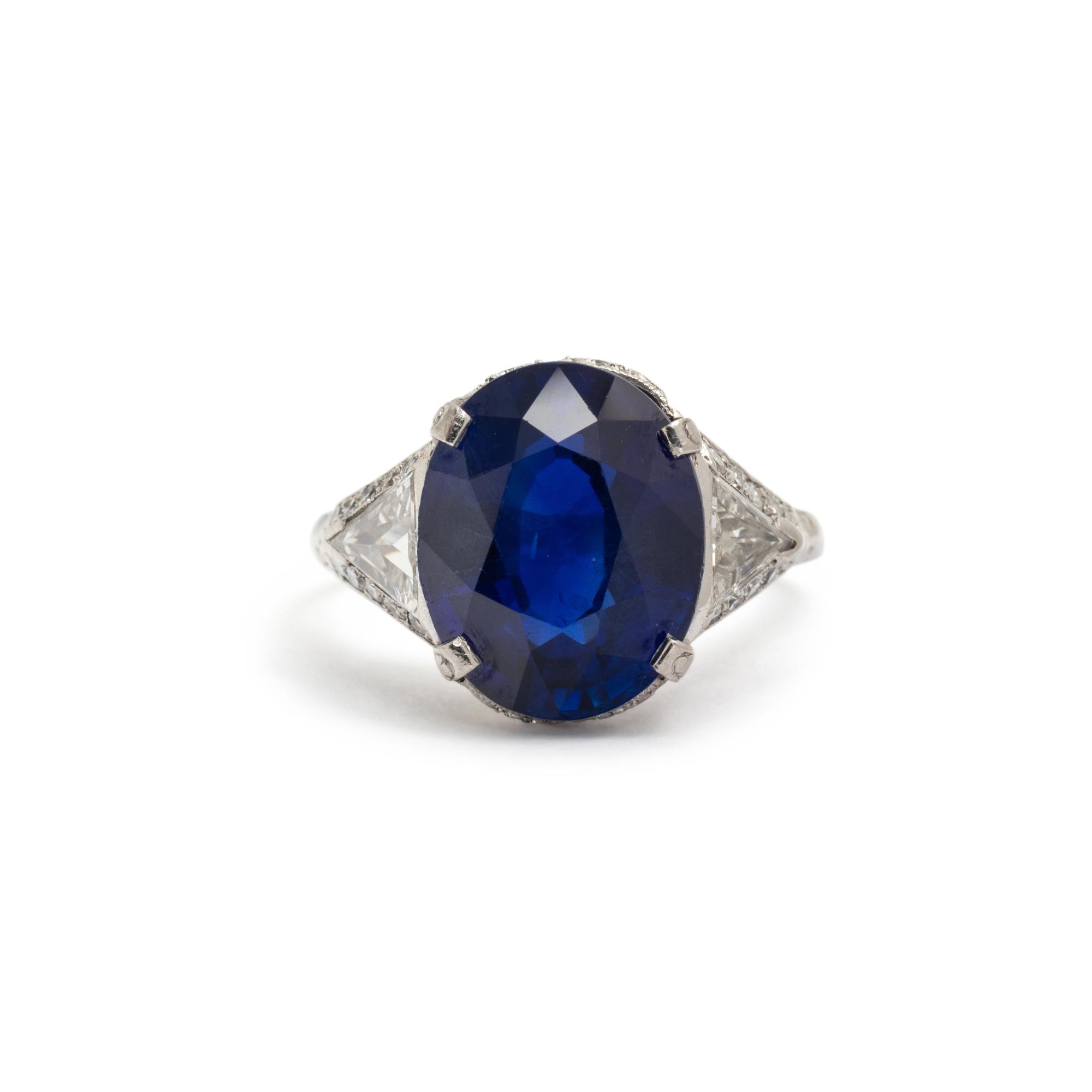 PLATINUM, UNHEATED SAPPHIRE AND DIAMOND RING